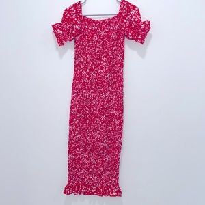 SHEIN off shoulder ruffle trim shirred ditsy floral dress